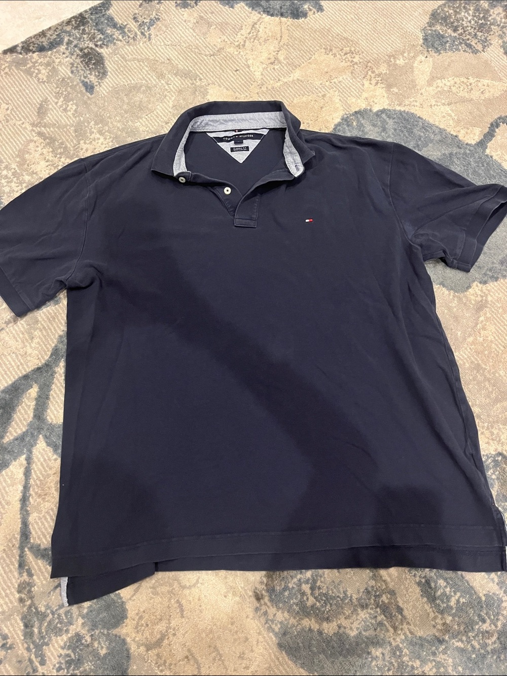 Tommy Hilfiger Navy Short-Sleeve Polo with Contrast Collar